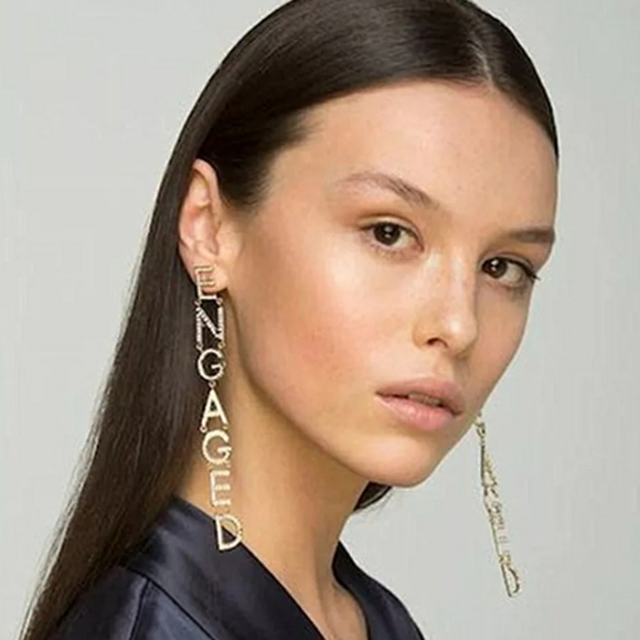 ❤IN STOCK❤5⭐ Rhinestone ENGAGED Dangle Earrings - Picture 5 of 6